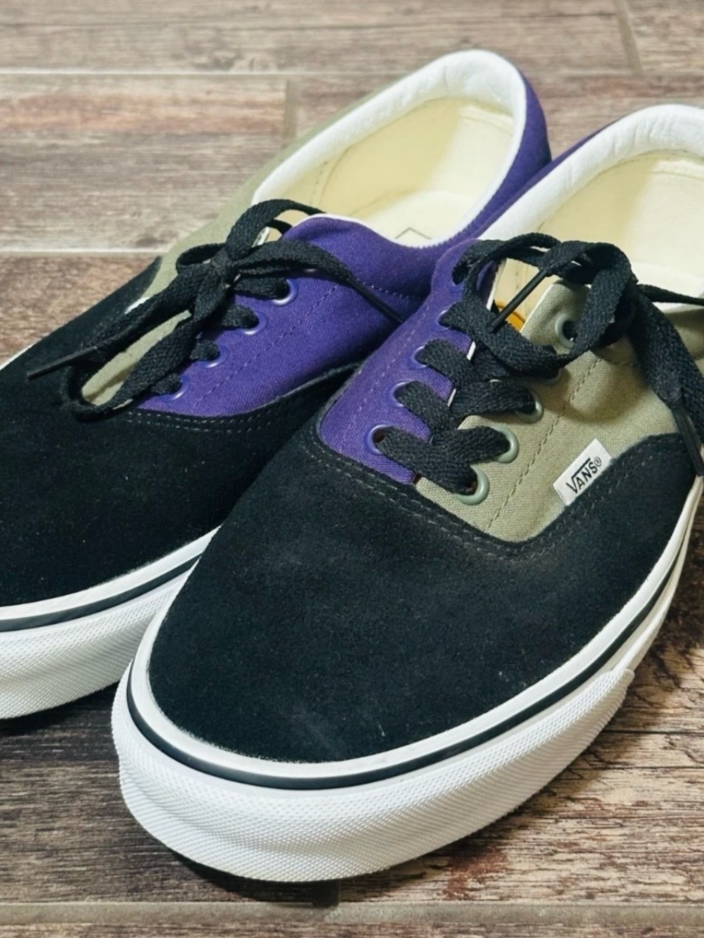Vans Low-Top Black Suede with Purple and Olive Canvas Panels